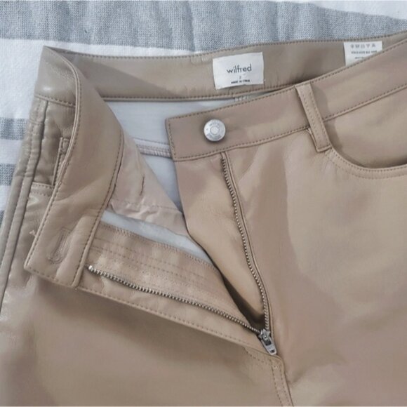 ARITZIA WILFRED "MELINA" Straight Fit Tan Vegan Leather Pants- New - Picture 7 of 16